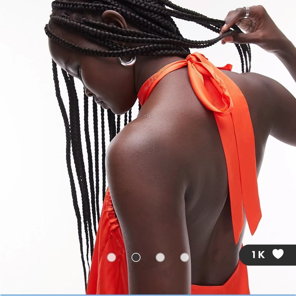 Topshop halterneck maxi dress with asymmetric ruffle hem in red - Picture 3 of 4